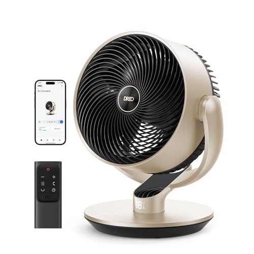 Dreo 16''Height 25dB Quiet Smart Fans for Bedroom, DC Room Fan with Remote, 120°+120° Omni-Directional Oscillating Fan, 6 Modes, 9 Speeds, 12H Timer, Alexa/Google/WiFi/Voice Control, Gold