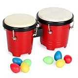 MUSCELL Bongos for Kids,5" and 6" Plastic Small Bongo Drums,Natural Sheepskin Head,w/ 8pcs Egg Shake