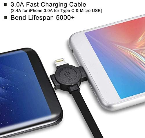 Retractable Multi Fast Charger Cable 3A, Multi Charging Cable [1M] 3-in-1 USB Cable with Phone/Type C/Micro USB Connector for All Phones/Tablets/Android Galaxy s20/s10/s9/S8/A6/Huawei/LG/PS4