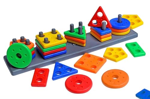 Image of Fat Brain Toys Smart Activity Fun&Learning Blocks Geometrics, Educational & Learning Sorter Toys, Color Choose Stacking Block Game for Kids Baby, 1 2 3+ Year Activity Toys