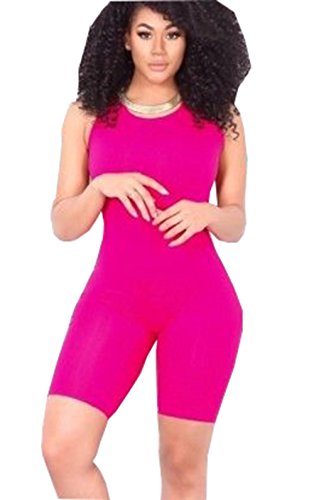 ICOOLTECH Women Casual Sleeveless Bodycon Romper Jumpsuit Club Bodysuit Short Pants, Rose, Medium