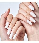GLAMERMAID Press on Nails Short Coffin,White Coffin Nails Press ons with Adhesive Tabs,24 Pcs Cof...