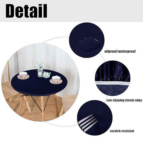 LUSHVIDA Round Waterproof Table Cover Elastic Vinyl Fitted Tablecloth Elastic Edged Plastic Table Cloth (Navy, Best for Up to 36"-44" Round) by LUSHVIDA - Image 3