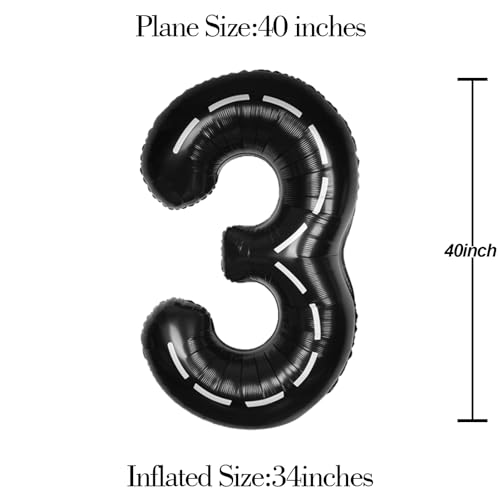 Image of Race Car 40 Inch Black 3 Big Large Helium Balloon Number 0-9 | Track Giant Digital 3rd Foil Mylar Party Balloons for Men Birthday Car Theme Anniversary Graduation Decorations