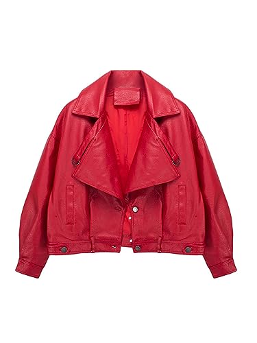 Veste Ample Courte En Simili Cuir Rouge S Manteau Motard Femme