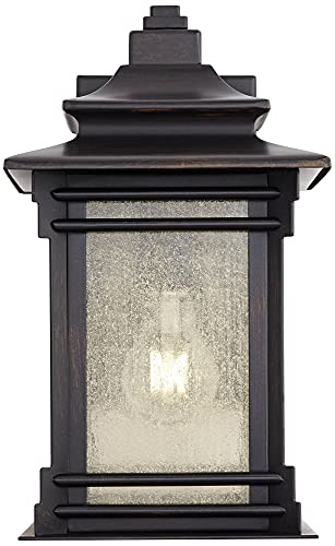Franklin Iron Works Hickory Point Farmhouse Rustic Mission Outdoor Wall Light Fixture Walnut Bronze 12" Frosted Cream Glass For Exterior Barn Deck House Porch Yard Patio Outside Garage Front Door #TOP4