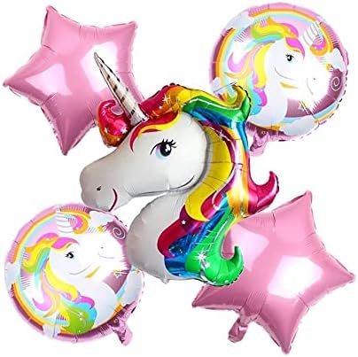 Unicorn Birthday Party Decoration with Unicorn Balloons - 5 Pcs Foil Balloons Set for Unicorn Theme Birthday Decorations Birthday Balloons for Girls 1 2 3 4 5 6 7 8 Years Old