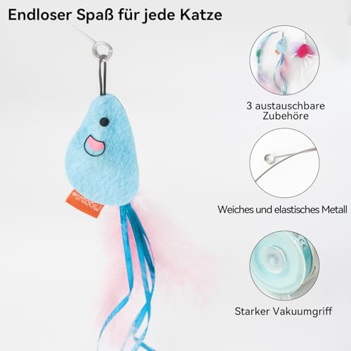 Migipaws Interaktives Katzenspielzeug mit starkem Saugnapf, 70 cm flexiblem Draht und DIY Biegedesign, Katzenangel mit Federn & Auto-Timer, Katzenspielzeug selbstbeschäftigung,wiederaufladbar – Bild 5