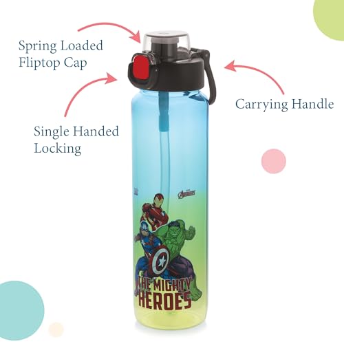 Image of SKi Homeware Speed Sipper Bottle 900 ML, with push-button cap, a pop-up straw & a handle | Dual colour ombre effect | Leakproof & Light Weight | For Teens and Kids | Character Merchandise- Avengers