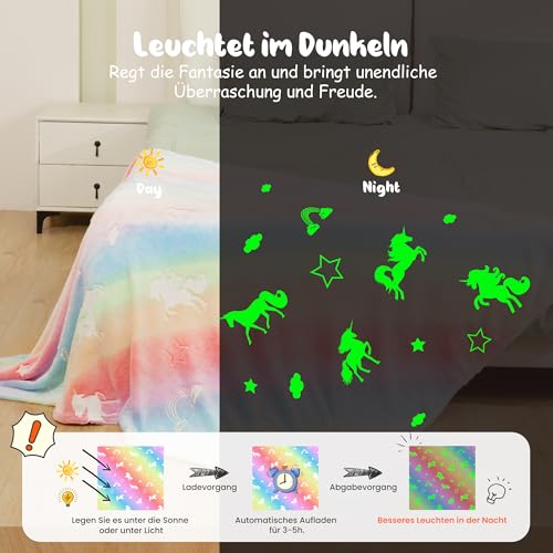 Winthome Kuscheldecke Kinder, Deck Glow In The Dark, Fleecedecke Weiche Flauschig, Babydecke Warme Kuschelig, Sofadecke für Mädchen Junge, Geschenke, Passend zu Allen Jahreszeiten (120x150cm,Einhorn)