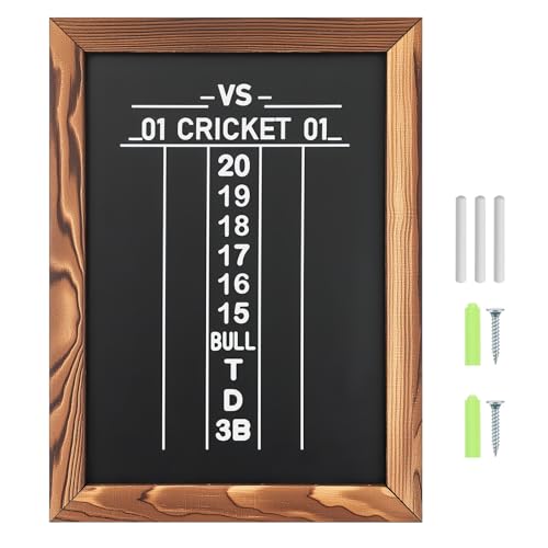 VioraWhite Dart Scoreboard for Cricket and 01 Darts Games Darts Holder Wall Mount Wood Dartboard Accessories(BlackCharcoal-Colored Border 16 x 12 Inch Hook Included)