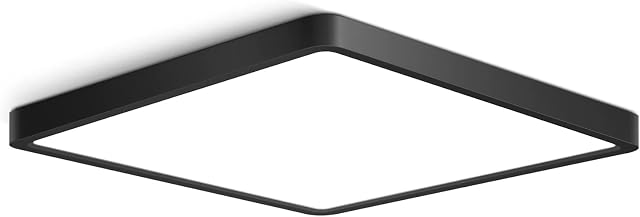 12inch Square LED Ceiling Light, 24W 5000K Daylight Super Bright Ceiling Lights, 3200LM Black Flush Mount LED Lamp, Recessed Lighting fixtures for Kitchen Bathroom Bedroom Hallway Office Garage