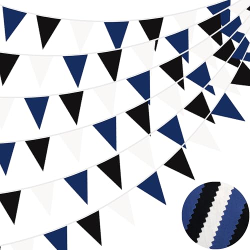 40Ft Blue Black White Fabric Bunting Banner Pennant Hanging Party Decorations Cotton Triangle Flag Garland for Graduation Father's day Boys Gaming Video Game Baptism Birthday Wedding Baby Shower Decor by QIUBETER - Used condition - US$13.37