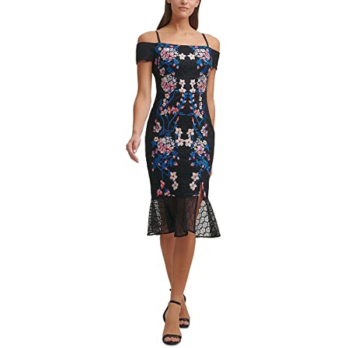 Guess Women's Textured Knit Off The Shoulder Midi Dress, Black Multi, 10 #TOP22