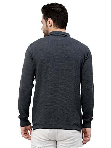 Image of Kalt Mens Basic Solid Full Sleeves Polo Cotton Blend Knitted Regular Fit Polo-Neck T-Shirts with Collar Stylish