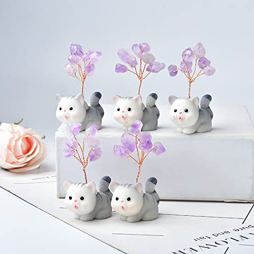 Améthyste chat animal fait à la main arbre chanceux pierre décoration - 7