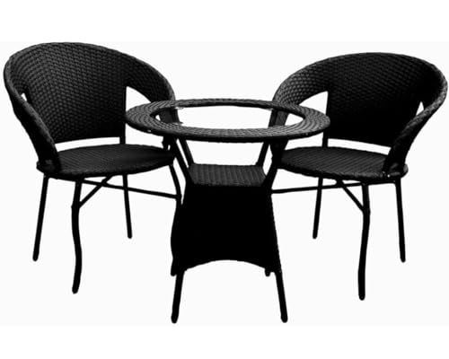 Image of 2+1 Outdoor Indoor Patio Furniture Sets PVC Wicker Chair Patio Set Conversation Set Poolside Lawn Chairs Balcony Outdoor Garden Furniture Chair (Black) 48 x 48 x 78 Cm