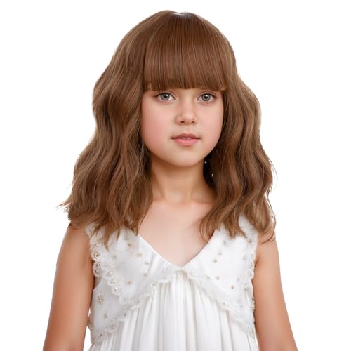 Image of Auburn Wig for Kids Girls Short Orange Wavy Curly Wig Child Auburn Wigs with Air Bangs Heat Resistant Synthetic Hair Include Cap