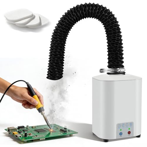 Aspiración de humos de soldadura Extractor de sobremesa de 50 W, 128 m³/h, sistema de filtrado de 3 etapas con carbón activado + HEPA, absorbente de humos de soldadura compacto estaciones de soldadura
