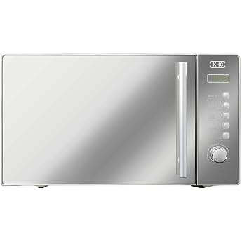 KHG MW-20GSD Microwave with Grill 20 L Stainless Steel Shimmers Depending on Light Reflex Black or Silver 8 Automatic Programmes up to 1270 Watt Mirror Glass Door Digital Display Child Lock