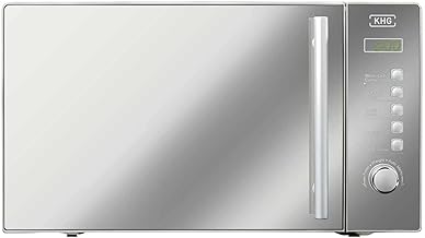 KHG MW-20GSD Microwave with Grill 20 L Stainless Steel Shimmers Depending on Light Reflex Black or Silver, 8 Automatic Programmes, up to 1,270 Watt, Mirror Glass Door, Digital Display, Child Lock