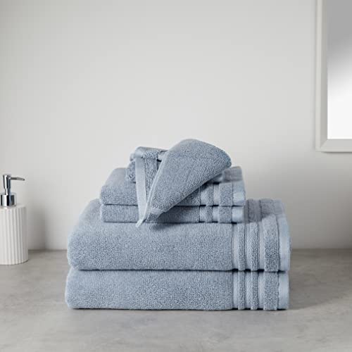 Amazon Basics Cotton Bath Towel Set, Made With 30% Recycled Cotton Content - 6-Piece, Blue #TOP4