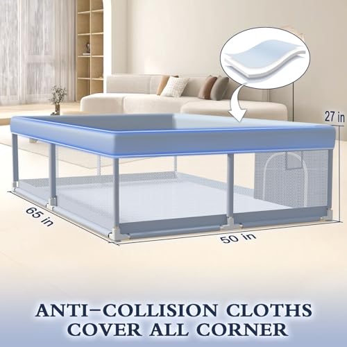 XVISHX 65 x 50 Inch Baby Playpen, Playpen for Babies and Toddlers, Baby Play Pen Playard for Indoor & Outdoor Active Center Game Fence, with Skin-Friendly Fabric and Soft Breathable Mesh, Grey