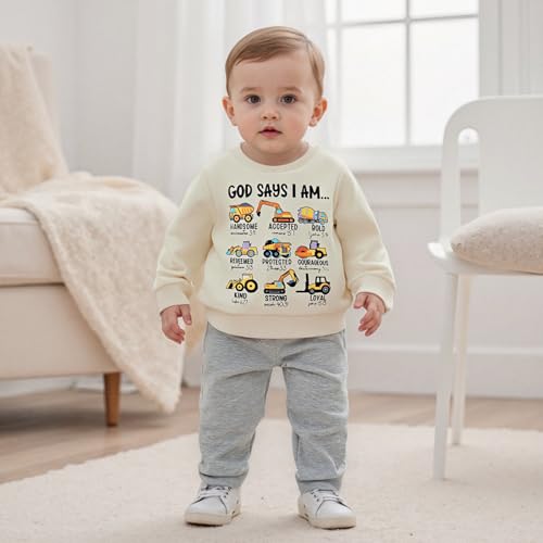 Toddler Boy Fall Clothes Kids Baby Excavator Outfit Tractor Sweatshirt + Solid Joggers Pants Set Winter Outfits4