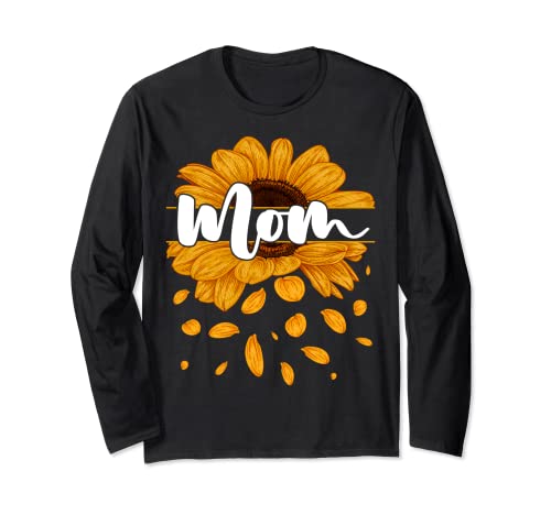 Mothers Day Mom With Yellow Sunflower Floral Graphic Manga Larga