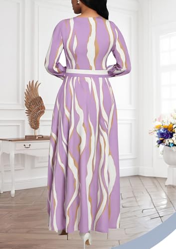 Image of BubFee Long Dress for Women Casual Long Sleeve Dresses Maxi Dress Empire Waist Loose with Belt