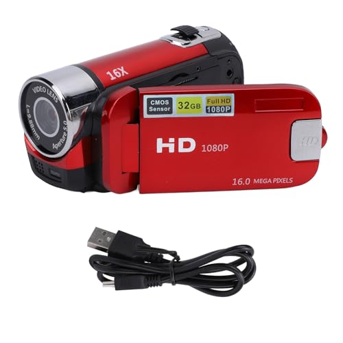WOHPNLE Video Camera Camcorder, 2.4 Inch 16MP 1080P 16X Digital Vlogging Camera Digital Camera Recorder Video Recording Camcorder for Travel Growth Record (Red)