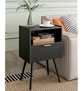 Veegle Black Nightstand,Modern Bedside Table with Storage Drawer and Open Wood Shelf, for Living ...