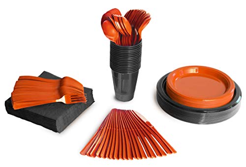 350 Pcs Halloween Disposable Tableware Combo Pack Includes: 50 9" Plastic Dinner Plates | 50 7" Plastic Appetizer Plates |50 Plastic Cups | 50 Paper Napkins | 50 Plastic Cutlery Spoons Forks & Knives #TOP4