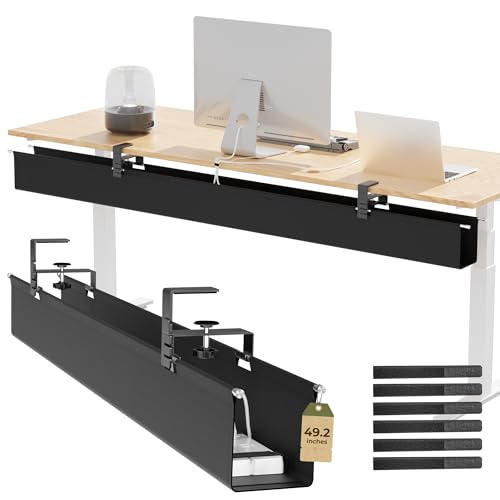 [Upgraded] 49.2" Under Desk Cable Management Tray, Orapoke Cable Management Under Desk No Drill, Large Fabric Cord Hider for Wire Organization, Cord Organizer Supports Up to 30lbs for Office, Home