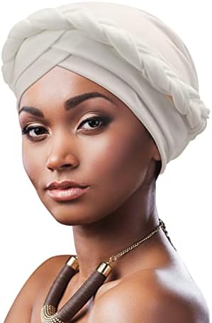 DRESHOW African Women Turban Pre-Tied Twisted beaded Braid Head Wrap Hat Beanie Headwraps Chemo Cancer Cap