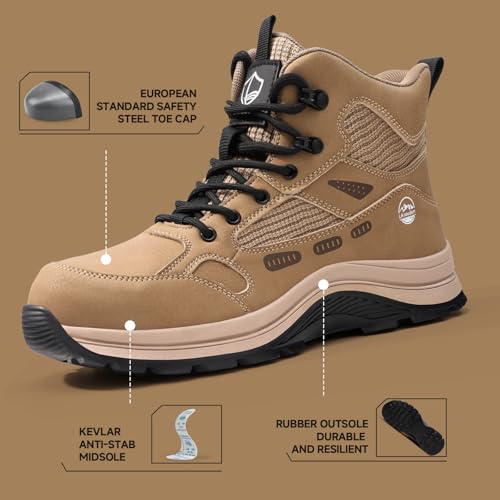 Image of Steel Toe Boots for Men Indestructible High Top Work Shoes for Men Comfortable Safety Shoes Puncture Proof Hiking Construction Shoes Botas de Trabajo para Hombre