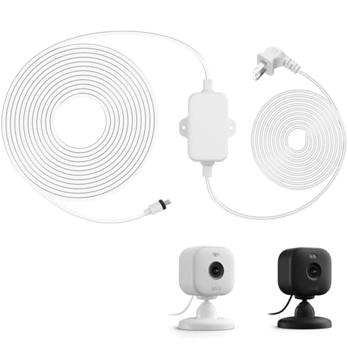 30ft Weather Resistant Power Adapter for Blink Mini 2,Blink Outdoor 4 (4th Gen)(3rd Gen)-Mini,No Need Charger Head,IP67 Waterproof Flat Power Cable with Extra Type C to Micro USB Adapter White 1Pack