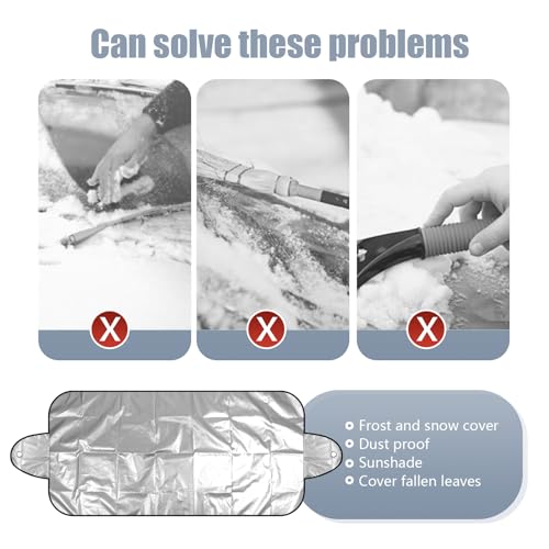 Image of Car Windshield Cover for Ice and Snow, Against Frost Ice and Snow Easy Installation Front Windshield Cover, 190T Silver Coated Cloth Double-sided Protective Auto Cover, Universal for Cars (Silver)