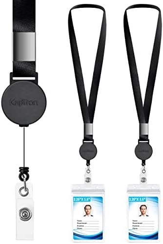 Lanyard with ID Holder (2 Pack) 20 inch Flat Polyester ID Lanyard with Retractable Badge Reel and Vertical Name Badge Holder for Offices ID, School ID, Driver Licence (2)