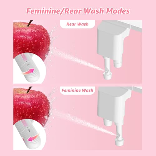 Huttdmel Ultra-Slim Bidet Attachment for Toilet, Non-Electric Dual Nozzle (Rear & Feminine Wash), Adjustable Fresh Cold Water Pressure, Stainless Steel Inlet, Easy to Install(Pink & White)