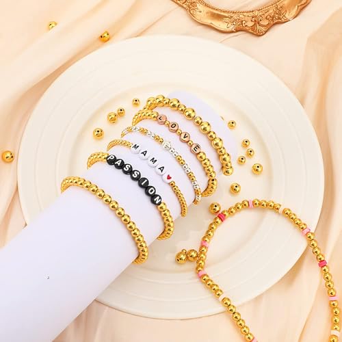 1200Pcs Gold Round Spacer Beads Smooth Loose Ball Beads for Bracelet Craft, 4mm, 6mm, 8mm