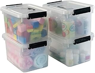 Hommp 5 Liter Clear Storage Box Containers, 4-Pack Plastic Latching Box with Lid