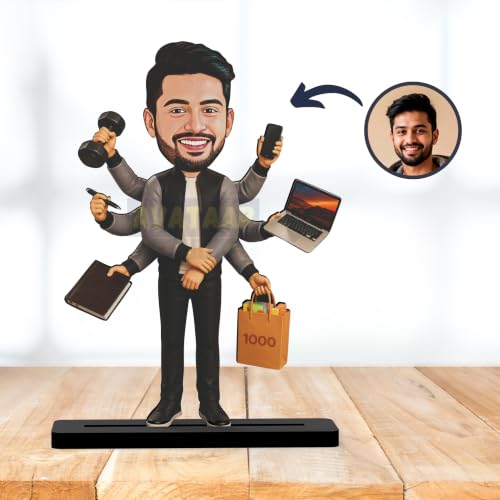 Image of Personalized Multitasking Figurine Custom Face Avatar from Photo Executive Desk Decor Gift for Entrepreneurs, Managers & Business Professionals (7 Inches)