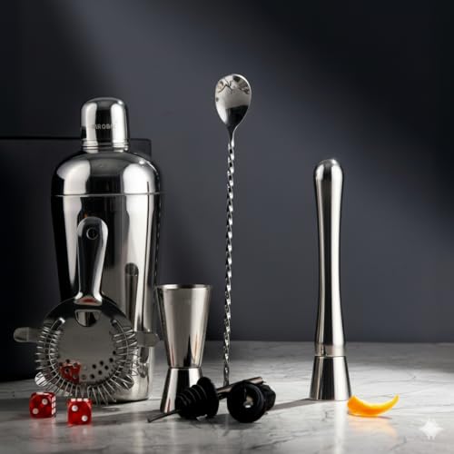 Image of Car-O-Bar Bar kit Gift | Bar Set for Gift - Bartender Kit :Cocktail Shaker, Bar Spoon, Jigger, Muddler, Strainer, Wine & Beer Bottle Opener, 2 Pour Spouts, Ice Tong with 2 Whiskey Glass Gift Set