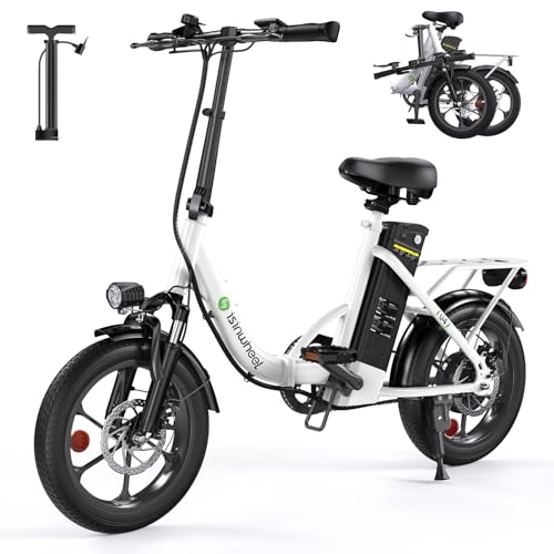 isinwheel U4 16" Folding E Bike for Adults Electric Bike with Suspension, 10.4Ah Battery, 500W Motor, 19mph Top Speed, Step Through Adult Electric Bicycles, Mini Commute Ebike for Adults and