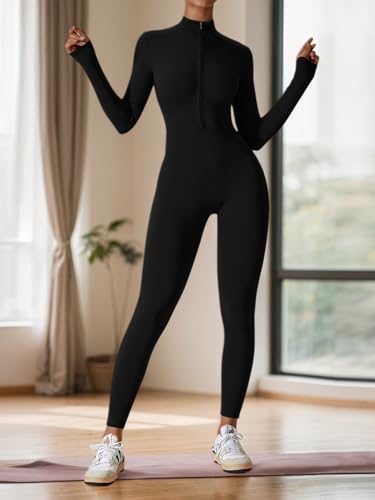 Ecupper-Jumpsuits-Damen-Yoga-Bodycon-Einteiler-Zip-Up-Overall-Rompers-Langaermelig-Workout-Outfit - Sparfuchs24.io - Preisvergleich & Top Angebote Online