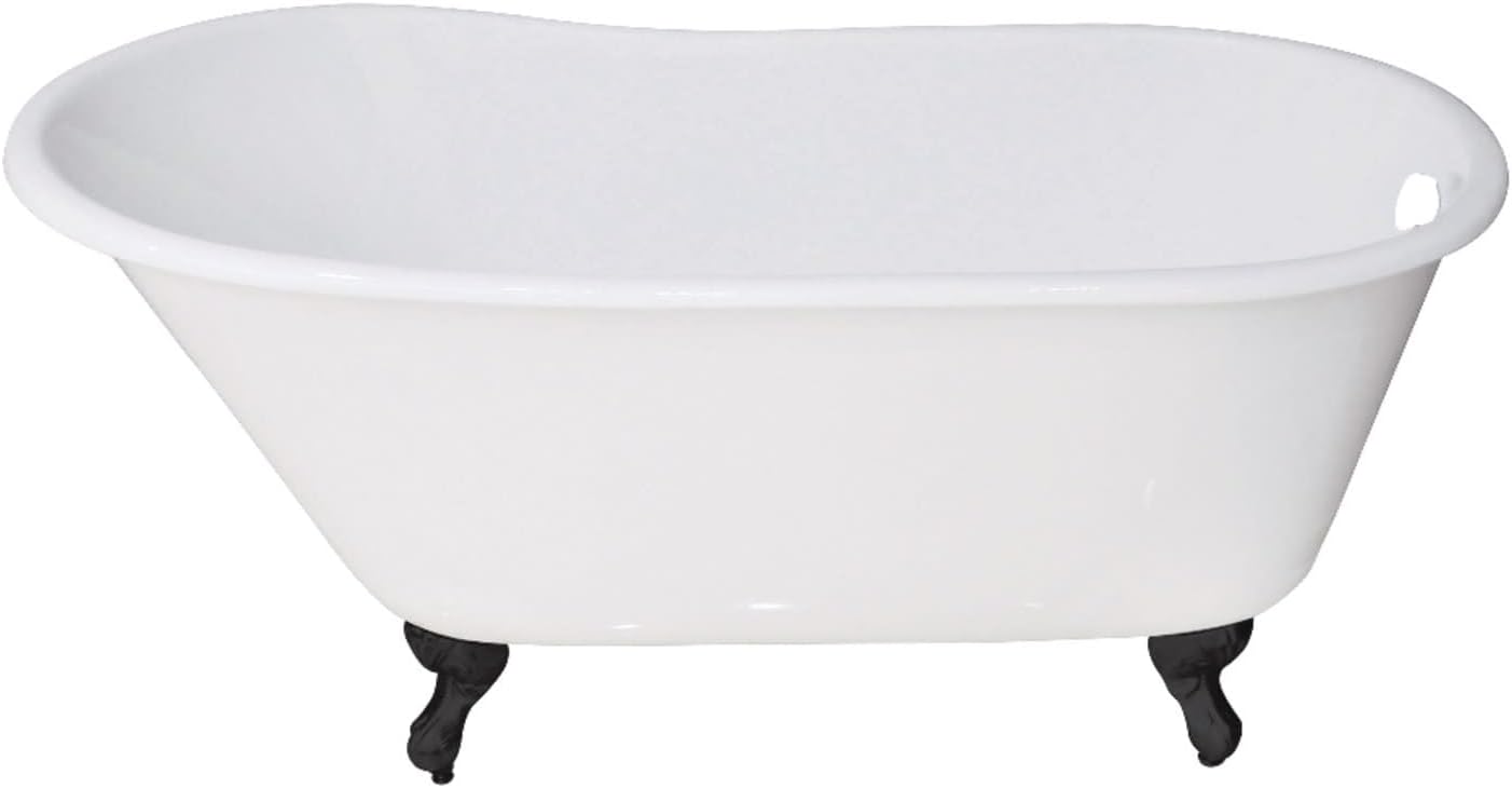 Aqua Eden VCTND5328NT0 53-Inch Cast Iron Single Slipper Clawfoot Tub (No Faucet Drillings), White/Matte Black