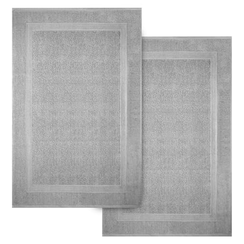 Infinitee Xclusives Premium Cotton Bath Mats for Bathroom Pack of 2 |86x55 cm| Ultra Soft, Super Absorbent, Non-Slip, Machine Washable Mats |Charming Grey| [Not a Rug]