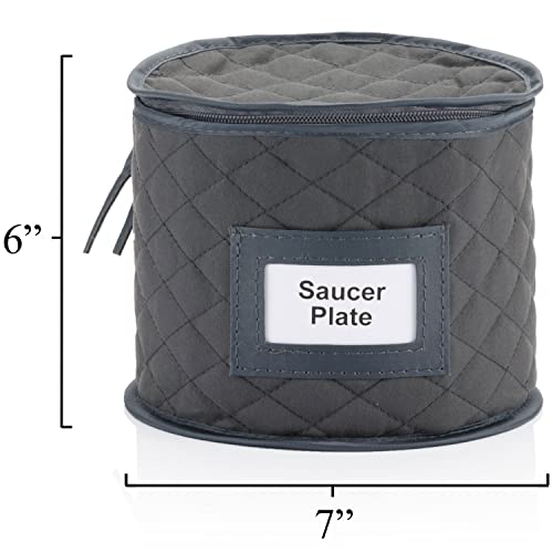 China Storage Case - Saucer Or Small Plate Quilted Case - 7 Inches Diameter X 6 Inches Height - Gray - Includes 12 Felt Separators #TOP1