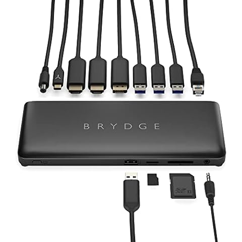 Brydge Stone C Docking Station, 12 Expansion Ports, Windows 10 & 11 Laptop Compatible, Dock Supports Multiple Displays, 100 Watts of Power, USB-A, USB-C, HDMI, DP, 3.5mm, SD, MicroSD Cover